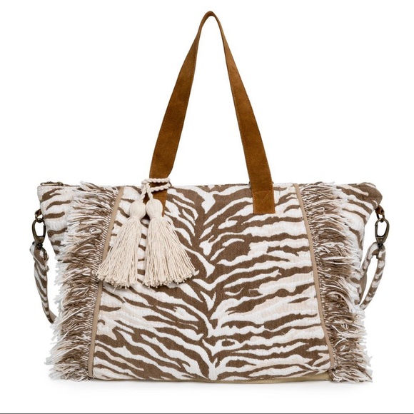 NWT Zebra Animal Print Safari WOVEN WEEKENDER BAG - Picture 5 of 6